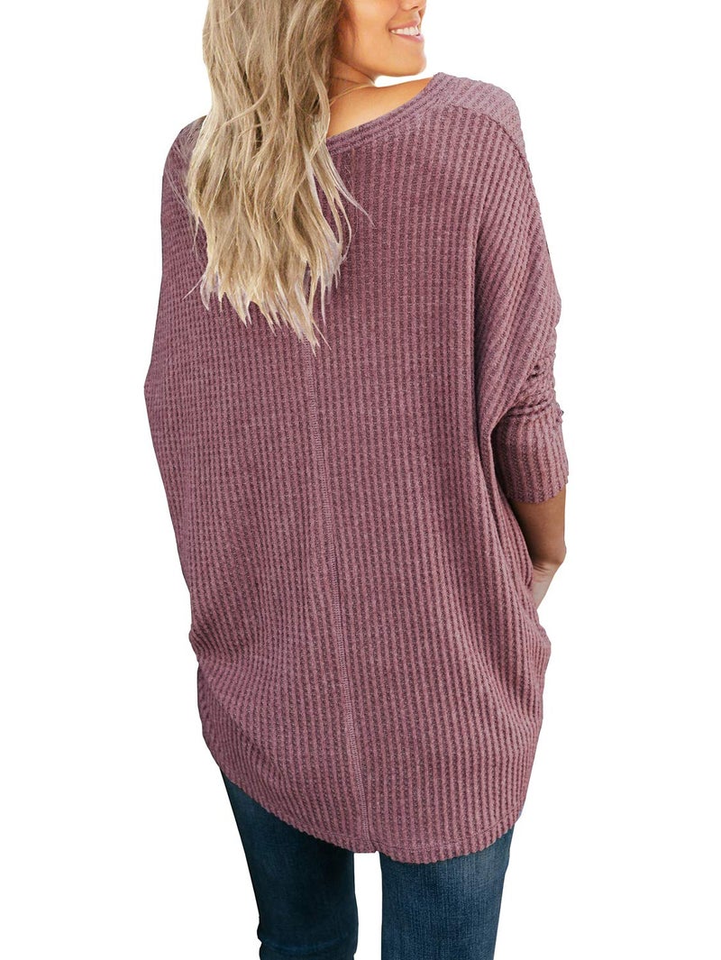 IWOLLENCE Womens Loose Henley Blouse Bat Wing Long Sleeve Button Down T Shirts Tie Front Knot Tops Rust Red, 2XL - Image 4